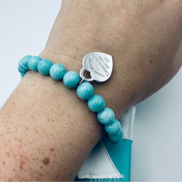 Return to Tiffany & Co 8mm Amazonite Bead Bracelet in Silver 7.5” with Packaging - Picture 13 of 14